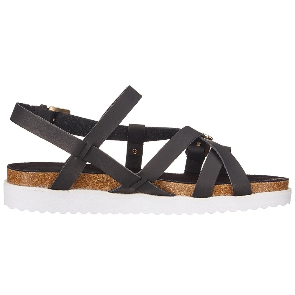 Black Cork Thick Flatform Strappy Sandals - Picture 6 of 7